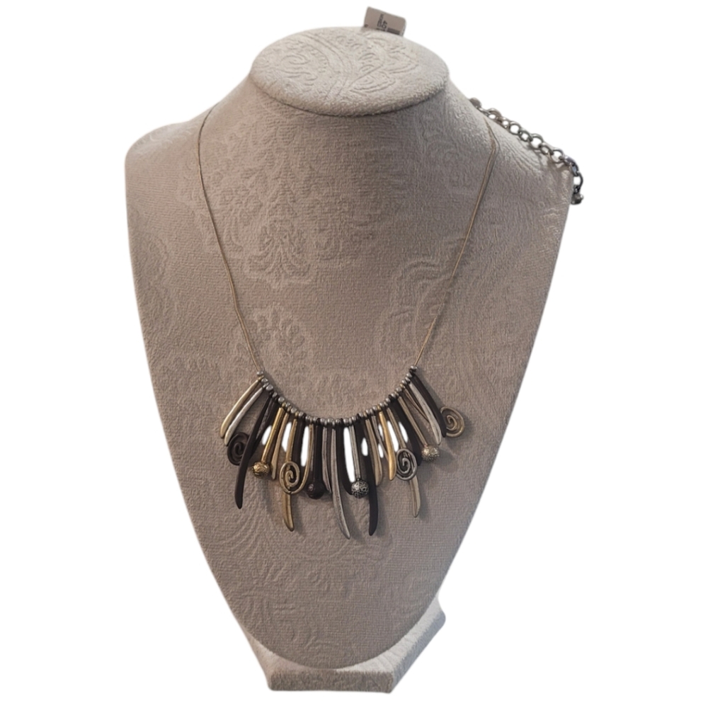 Chicos Unique Elegant Sliding Fringe Brutalist Two-Tone Necklace